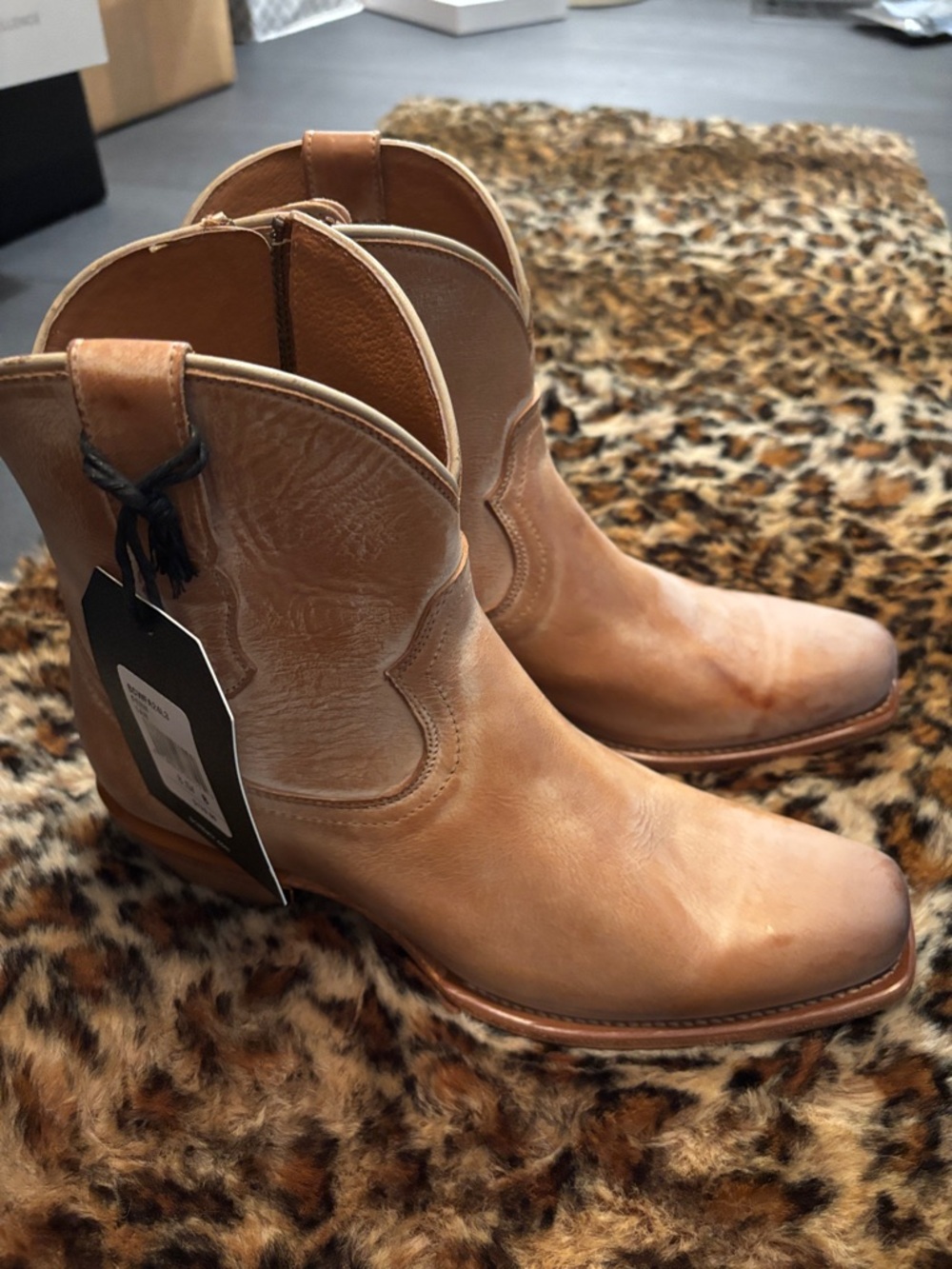 Cleo + Wolf tan western booties with zippered sides NWT